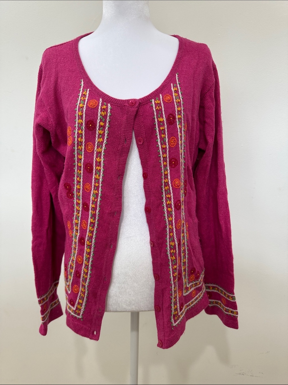 Vintage Embroidered Pink Floral & Fruit Cardigan M